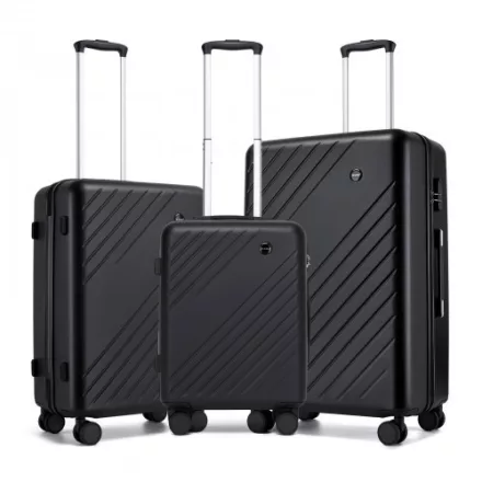 Miss Lulu London KSK2585 - Kono ABS+PC keményfalú 3‑Teile‑Koffersatz (20/24/28 Zoll)  Diagonalstreifen, leisen Rädern & komplettes Reise‑szett - fekete