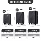 Miss Lulu London KSK2585 - Kono ABS+PC keményfalú 3‑Teile‑Koffersatz (20/24/28 Zoll)  Diagonalstreifen, leisen Rädern & komplettes Reise‑szett - fekete