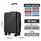 Miss Lulu London KSK2585 - Kono 20 Zoll ABS+PC keményfalú Handgepäckkoffer, Leichter bőrönd  Diagonalstreifen, Lautlosen Spinnerrädern és Organisiertem Innenraum - fekete