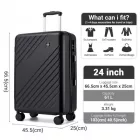 Miss Lulu London KSK2585 - Kono 24 Zoll középső ABS+PC keményfalú Reisegepäckkoffer, Moderner bőrönd  Diagonalstreifen, lautlosen Spinnerrädern és Zahlenschloss - fekete