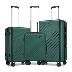   Miss Lulu London KSK2585 - Kono ABS+PC keményfalú 3‑Teile‑Koffersatz (20/24/28 Zoll)  Diagonalstreifen, leisen Rädern & komplettes Reise‑szett - zöld
