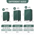 Miss Lulu London KSK2585 - Kono ABS+PC keményfalú 3‑Teile‑Koffersatz (20/24/28 Zoll)  Diagonalstreifen, leisen Rädern & komplettes Reise‑szett - zöld