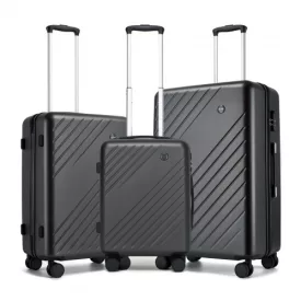   Miss Lulu London KSK2585 - Kono ABS+PC keményfalú 3‑Teile‑Koffersatz (20/24/28 Zoll)  Diagonalstreifen, leisen Rädern & komplettes Reise‑szett - szürke
