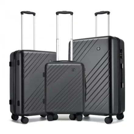 Miss Lulu London KSK2585 - Kono ABS+PC keményfalú 3‑Teile‑Koffersatz (20/24/28 Zoll)  Diagonalstreifen, leisen Rädern & komplettes Reise‑szett - szürke