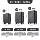 Miss Lulu London KSK2585 - Kono ABS+PC keményfalú 3‑Teile‑Koffersatz (20/24/28 Zoll)  Diagonalstreifen, leisen Rädern & komplettes Reise‑szett - szürke