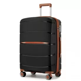   Miss Lulu London KSK2591 - Kono 24-Zoll-PP-Modern-karcolásálló Mittelkoffer  TSA-zár & stilvollen Braunakzenten - fekete és barna