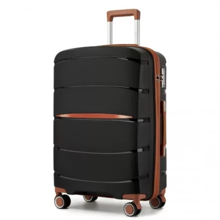 Miss Lulu London KSK2591 - Kono 24-Zoll-PP-Modern-karcolásálló Mittelkoffer  TSA-zár & stilvollen Braunakzenten - fekete és barna