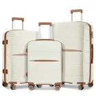 Miss Lulu London KSK2591 - Kono 20/24/28-Zoll-PP-Modern-karcolásálló bőrönd szett  TSA-zár & stilvollen Braunakzenten - Creme és barna