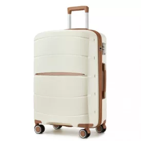   Miss Lulu London KSK2591 - Kono 24-Zoll-PP-Modern-karcolásálló Mittelkoffer  TSA-zár & stilvollen Braunakzenten - Creme és barna