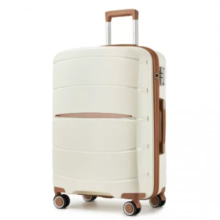 Miss Lulu London KSK2591 - Kono 24-Zoll-PP-Modern-karcolásálló Mittelkoffer  TSA-zár & stilvollen Braunakzenten - Creme és barna