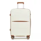 Miss Lulu London KSK2591 - Kono 24-Zoll-PP-Modern-karcolásálló Mittelkoffer  TSA-zár & stilvollen Braunakzenten - Creme és barna