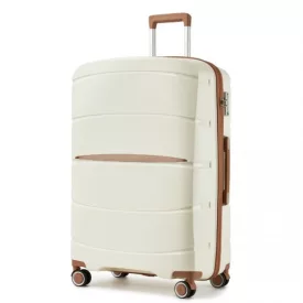   Miss Lulu London KSK2591 - Kono 28-Zoll-PP-Modern-karcolásálló Großbőrönd  TSA-zár & stilvollen Braunakzenten - Creme és barna