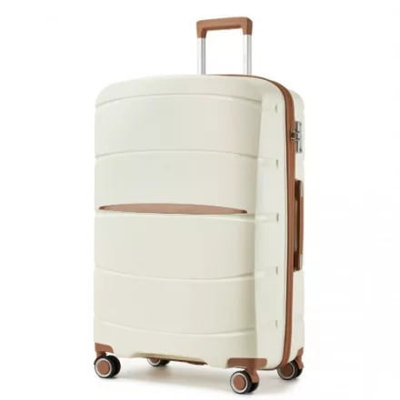 Miss Lulu London KSK2591 - Kono 28-Zoll-PP-Modern-karcolásálló Großbőrönd  TSA-zár & stilvollen Braunakzenten - Creme és barna