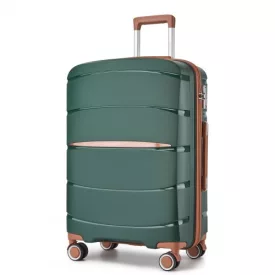   Miss Lulu London KSK2591 - Kono 24-Zoll-PP-Modern-karcolásálló Mittelkoffer  TSA-zár & stilvollen Braunakzenten - zöld és barna