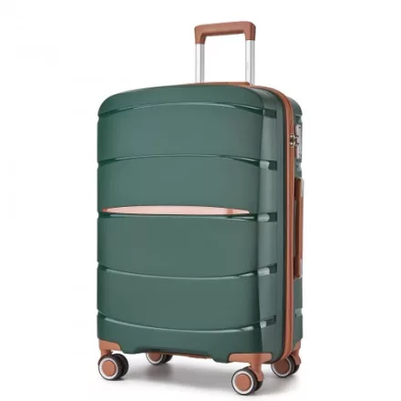 Miss Lulu London KSK2591 - Kono 24-Zoll-PP-Modern-karcolásálló Mittelkoffer  TSA-zár & stilvollen Braunakzenten - zöld és barna