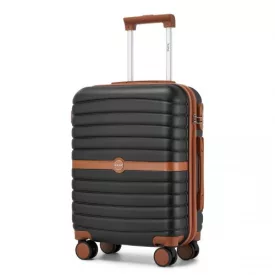   Miss Lulu London KSK2592 - Kono ABS+PC-Bordgepäckkoffer 20 Zoll  Streifendesign és Farbblockdetails,  geräuschlosen Spinnerrädern - fekete és barna