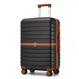   Miss Lulu London KSK2592 - Kono ABS+PC-Mittelkoffer 24 Zoll  Streifendesign és Farbblockdetails,  geräuschlosen Spinnerrädern - fekete és barna