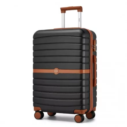 Miss Lulu London KSK2592 - Kono ABS+PC-Mittelkoffer 24 Zoll  Streifendesign és Farbblockdetails,  geräuschlosen Spinnerrädern - fekete és barna