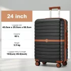 Miss Lulu London KSK2592 - Kono ABS+PC-Mittelkoffer 24 Zoll  Streifendesign és Farbblockdetails,  geräuschlosen Spinnerrädern - fekete és barna