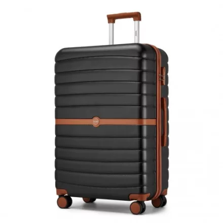 Miss Lulu London KSK2592 - Kono Groß checked bőrönd utazótáska  ABS+PC  28 Zoll, Streifendesign és Farbblockdetails  längere Reisen - fekete és barna