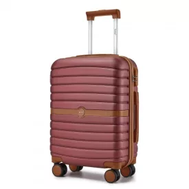   Miss Lulu London KSK2592 - Kono ABS+PC-Bordgepäckkoffer 20 Zoll  Streifendesign és Farbblockdetails,  geräuschlosen Spinnerrädern - Burgunderrot és barna