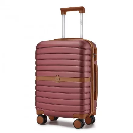 Miss Lulu London KSK2592 - Kono ABS+PC-Bordgepäckkoffer 20 Zoll  Streifendesign és Farbblockdetails,  geräuschlosen Spinnerrädern - Burgunderrot és barna