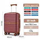 Miss Lulu London KSK2592 - Kono ABS+PC-Bordgepäckkoffer 20 Zoll  Streifendesign és Farbblockdetails,  geräuschlosen Spinnerrädern - Burgunderrot és barna