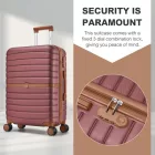 Miss Lulu London KSK2592 - Kono ABS+PC-Bordgepäckkoffer 20 Zoll  Streifendesign és Farbblockdetails,  geräuschlosen Spinnerrädern - Burgunderrot és barna