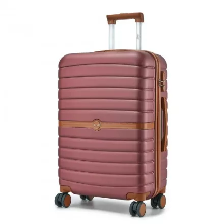 Miss Lulu London KSK2592 - Kono ABS+PC-Mittelkoffer 24 Zoll  Streifendesign és Farbblockdetails,  geräuschlosen Spinnerrädern - Burgunderrot és barna