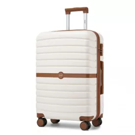   Miss Lulu London KSK2592 - Kono ABS+PC-Mittelkoffer 24 Zoll  Streifendesign és Farbblockdetails,  geräuschlosen Spinnerrädern - Creme és barna