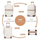 Miss Lulu London KSK2592 - Kono ABS+PC-Mittelkoffer 24 Zoll  Streifendesign és Farbblockdetails,  geräuschlosen Spinnerrädern - Creme és barna