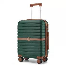   Miss Lulu London KSK2592 - Kono ABS+PC-Bordgepäckkoffer 20 Zoll  Streifendesign és Farbblockdetails,  geräuschlosen Spinnerrädern - Dunkelgrün és barna