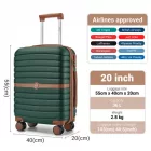Miss Lulu London KSK2592 - Kono ABS+PC-Bordgepäckkoffer 20 Zoll  Streifendesign és Farbblockdetails,  geräuschlosen Spinnerrädern - Dunkelgrün és barna