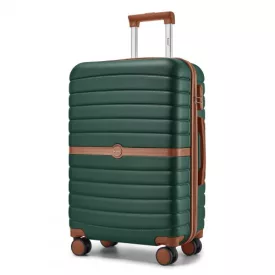  Miss Lulu London KSK2592 - Kono ABS+PC-Mittelkoffer 24 Zoll  Streifendesign és Farbblockdetails,  geräuschlosen Spinnerrädern - Dunkelgrün és barna