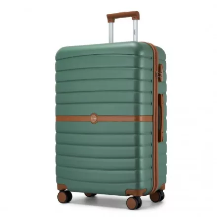 Miss Lulu London KSK2592 - Kono Groß checked bőrönd utazótáska  ABS+PC  28 Zoll, Streifendesign és Farbblockdetails  längere Reisen - zöld és barna