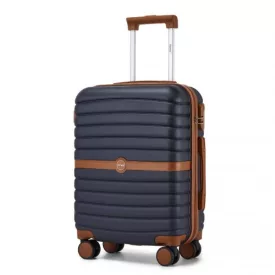   Miss Lulu London KSK2592 - Kono ABS+PC-Bordgepäckkoffer 20 Zoll  Streifendesign és Farbblockdetails,  geräuschlosen Spinnerrädern - Marineblau és barna
