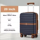 Miss Lulu London KSK2592 - Kono ABS+PC-Bordgepäckkoffer 20 Zoll  Streifendesign és Farbblockdetails,  geräuschlosen Spinnerrädern - Marineblau és barna