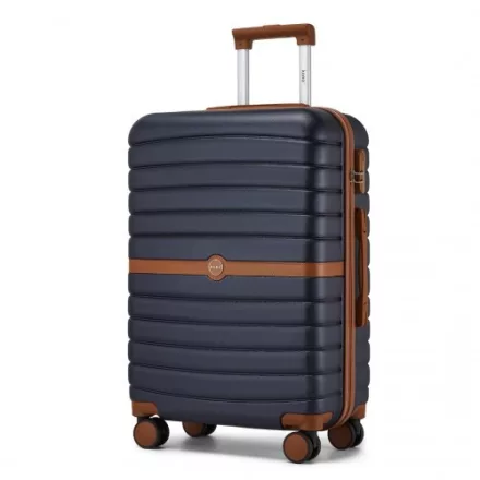 Miss Lulu London KSK2592 - Kono ABS+PC-Mittelkoffer 24 Zoll  Streifendesign és Farbblockdetails,  geräuschlosen Spinnerrädern - Marineblau és barna