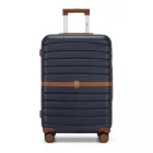Miss Lulu London KSK2592 - Kono ABS+PC-Mittelkoffer 24 Zoll  Streifendesign és Farbblockdetails,  geräuschlosen Spinnerrädern - Marineblau és barna