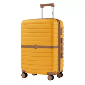   Miss Lulu London KSK2592 - Kono ABS+PC-Mittelkoffer 24 Zoll  Streifendesign és Farbblockdetails,  geräuschlosen Spinnerrädern - sárga és barna