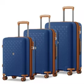   Miss Lulu London KSK2594 - Kono PP 20/24/28-Zoll-Hartschale-ausziehbares Gepäck – Leichter bőrönd  TSA-zár & integriertem Becherhalter - Marineblau és barna