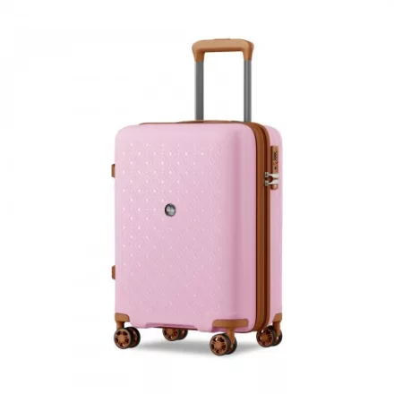 Miss Lulu London KSK2594 - Kono PP 20-Zoll-Hartschale-ausziehbares Gepäck – Leichter bőrönd  TSA-zár & integriertem Becherhalter - rózsaszín és barna
