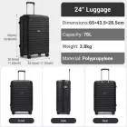 Miss Lulu London KSK2595 - Kono 20/24-Zoll-Hartschale-karcolásálló PP-bőrönd szett  Becherhalter, TSA-zár & ausziehbarem Design - fekete