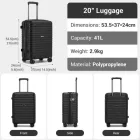 Miss Lulu London KSK2595 - Kono 20-Zoll-Hartschale-karcolásálló PP-Gepäck  Becherhalter, TSA-zár & ausziehbarem Design - Kabinentrolley  Reisen - fekete