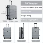 Miss Lulu London KSK2595 - Kono 24-Zoll-Hartschale-karcolásálló PP-Gepäck  Becherhalter, TSA-zár & ausziehbarem Design - Check-in-Gepäck  Reisen - szürke