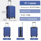 Miss Lulu London KSK2595 - Kono 20/24-Zoll-Hartschale-karcolásálló PP-bőrönd szett  Becherhalter, TSA-zár & ausziehbarem Design - Marineblau