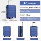 Miss Lulu London KSK2595 - Kono 24-Zoll-Hartschale-karcolásálló PP-Gepäck  Becherhalter, TSA-zár & ausziehbarem Design - Check-in-Gepäck  Reisen - Marineblau
