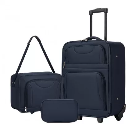 Miss Lulu London KSN2586 - 3‑darabos Weichgepäck-szett 20 Zoll  Kabinen-válltáska táska & Kulturbeutel, leichtes kézipoggyász-Reiseset - Marineblau