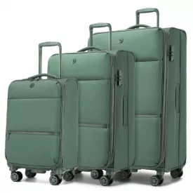   Miss Lulu London KSN2593 - 3‑darabos erweiterbares Weichschalen-bőrönd szett 20/26/30 Zoll, leichte bőrönd  lautlosen Rädern és übersichtlichem Innenraum  Reisen - zöld