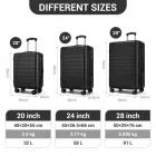 Miss Lulu London KSN2691 - 3‑darabos keményfalú-bőrönd szett (20/24/28 Zoll), leichte ABS-bőrönd  lautlosen Rädern és Zahlenschlössern - fekete
